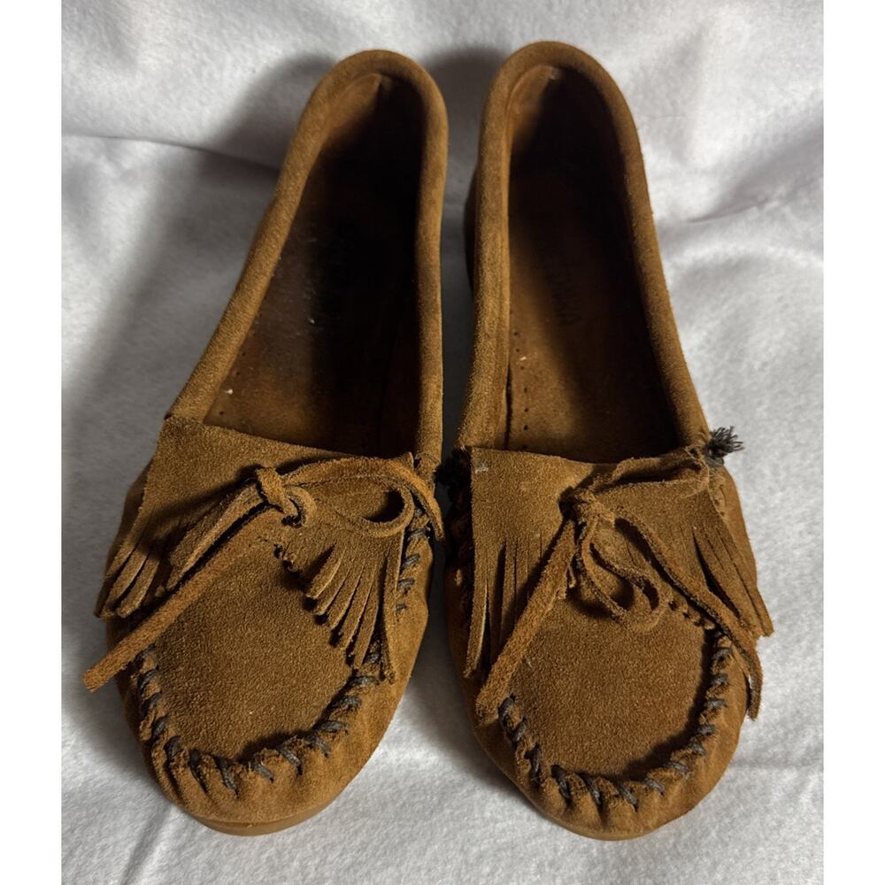Minnetonka Size 8.5 Women's Kitty Moccasins Slip On Lace Up Hazelnut Brown 402